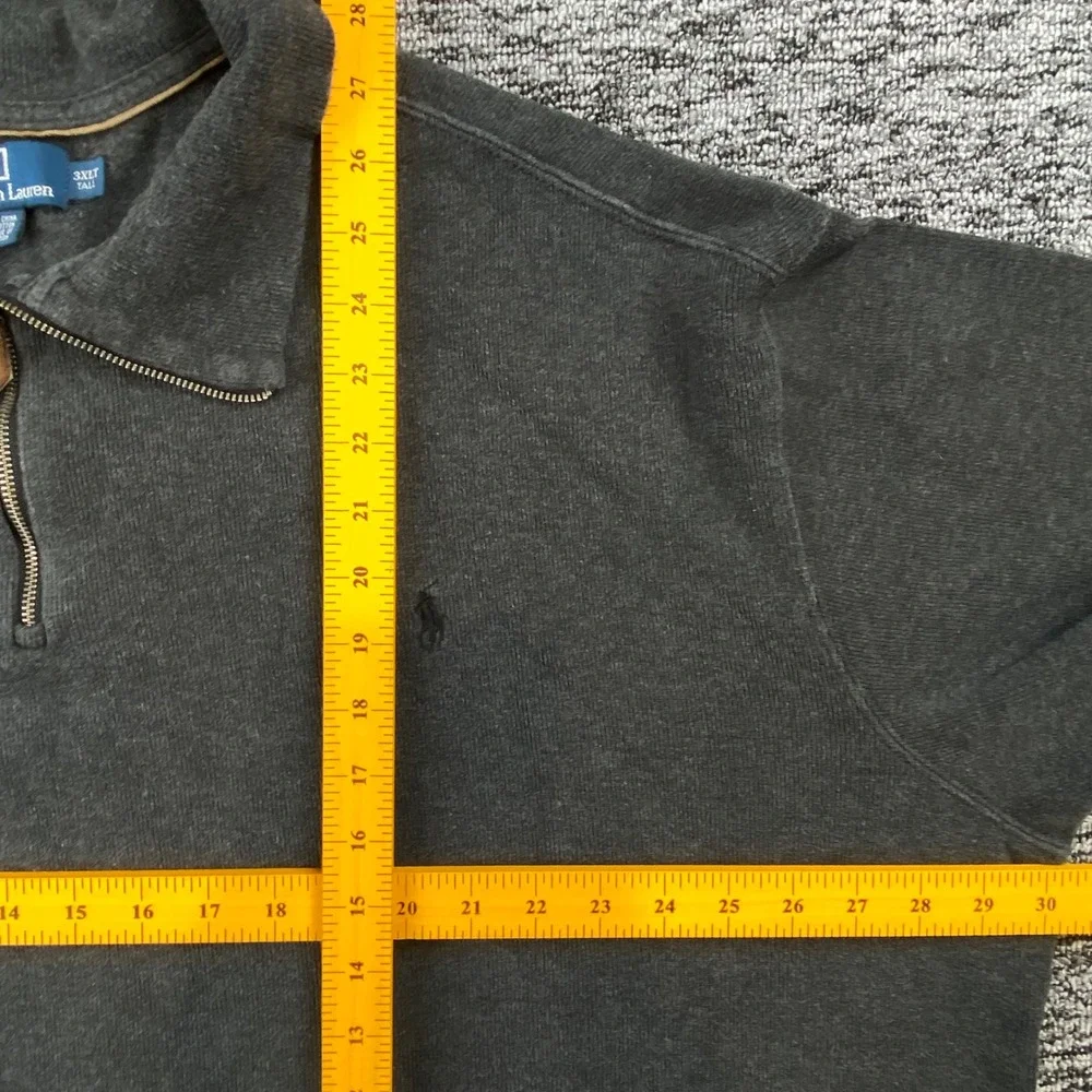 Vintage Polo Ralph Lauren Quarter Zip Pullover Mens 3XLT Gray Cotton Pony